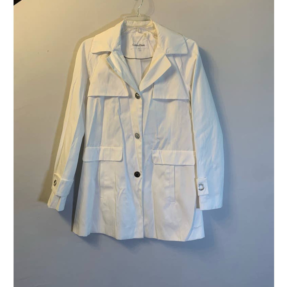 𝅺CALVIN Klein White Hooded Trench Coat XS